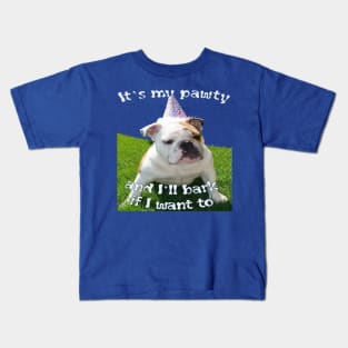 Its My Pawty Grumpy Bulldog Wearing Birthday Party Hat Kids T-Shirt